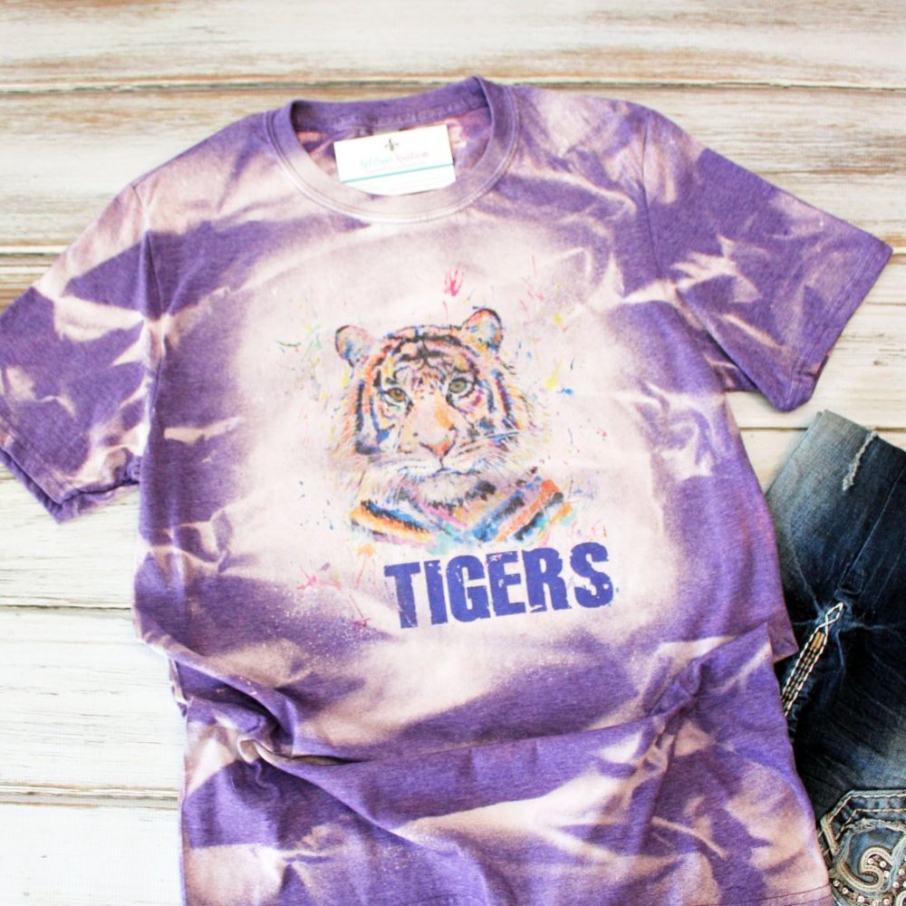 New Hand Bleached Unisex Tee Medium - Splattered Tiger - RTS